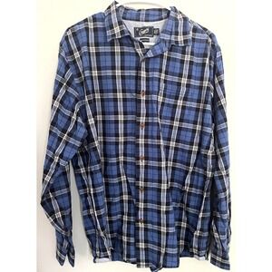 Grayers Shirt Mens XL Blue Black Plaid Cotton Button Up Long Sleeve Casual